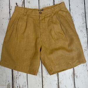 Vintage 90s Le Collezioni Structure Linen Shorts Mens 38 Fits 33–34 Tan Pleated